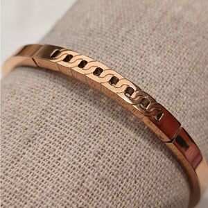 Rose Gold Tone Geometric Chain Link Cutout Hinged Bangle Bracelet Adjustable